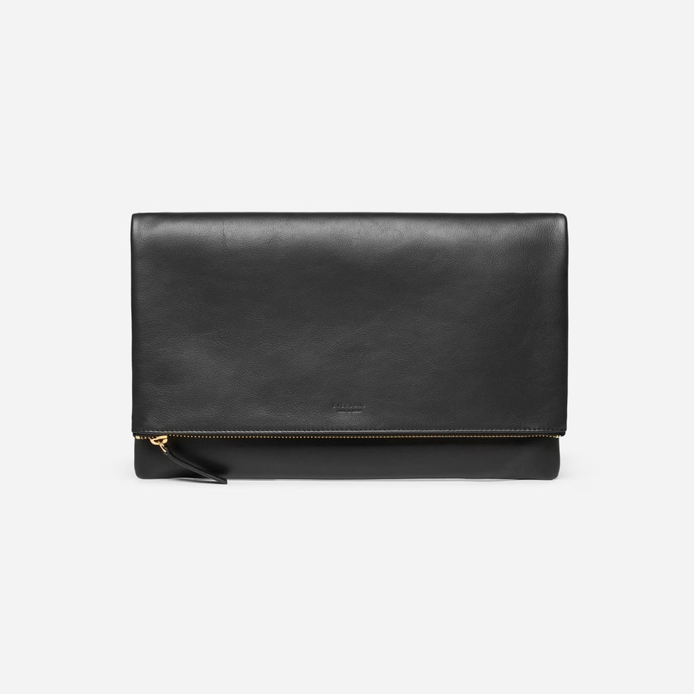 Everlane Black Leather Foldover Pouch Clutch